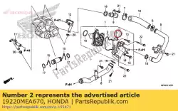 Ici, vous pouvez commander le couvercle comp., pompe à eau auprès de Honda , avec le numéro de pièce 19220MEA670: