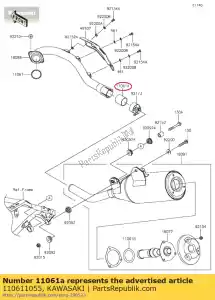 kawasaki 110611055 junta, tubo de escape conn klx25 - Lado inferior