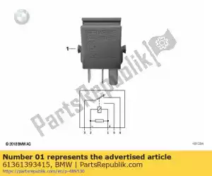 bmw 61361393415 minirelay, change-over contact, grey - Bottom side