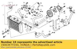 Ici, vous pouvez commander le tuyau, radiateur inférieur auprès de Honda , avec le numéro de pièce 19063KTYD30: