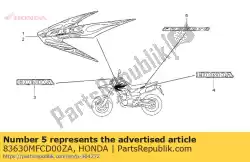 merk, zijafdekking * type1 * (type1) van Honda, met onderdeel nummer 83630MFCD00ZA, bestel je hier online: