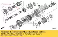 23401HN8000, Honda, engranaje, eje principal primero (19t) honda  trx 650 680 700 2003 2004 2005 2006 2007 2008 2009 2010 2012 2017 2018 2019 2020, Nuevo