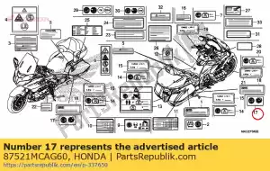 Honda 87521MCAG60 label, zadeltas (pictogram - Onderkant