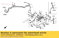 Aquí puede pedir tubo comp. A, rr. Freno de Honda , con el número de pieza 43311MGE010: