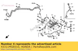 honda 43311MGE010 tuyau comp. a, rr. frein - La partie au fond