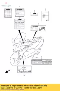 suzuki 6891530F90 étiquette, moteur st - La partie au fond