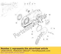 Tutaj możesz zamówić pokrywa skrzyni biegów kpl. Od Piaggio Group , z numerem części 1A0019435: