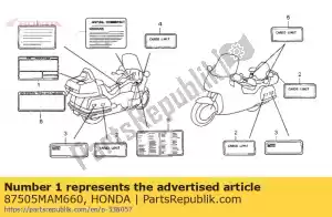 Honda 87505MAM660 label,tire - Bottom side