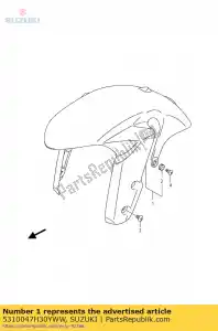 Suzuki 5310047H30YWW fender assy, ??para - Lado inferior