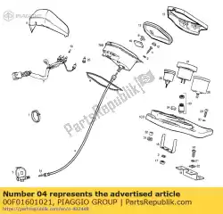 Ici, vous pouvez commander le câble. Lecteur de compteur de vitesse auprès de Piaggio Group , avec le numéro de pièce 00F01601021: