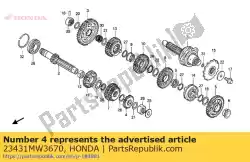 versnelling, m-2 van Honda, met onderdeel nummer 23431MW3670, bestel je hier online: