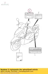 Ici, vous pouvez commander le étiquette, chargement auprès de Suzuki , avec le numéro de pièce 6891140J80: