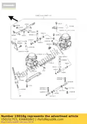 Here you can order the carburetor,rh from Kawasaki, with part number 150101703: