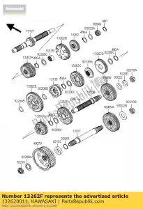 Kawasaki 132620011 gear,output 2nd,44t - Bottom side