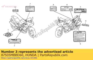 honda 87505MBBD60 label, tire - Bottom side