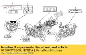 honda 87508MY5860 label, chain adjuster - Bottom side