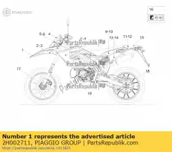 Ici, vous pouvez commander le autocollant de garde-boue avant auprès de Piaggio Group , avec le numéro de pièce 2H002711: