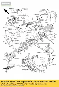 Kawasaki 140910793839 capa, lateral, direita, preto - Lado inferior