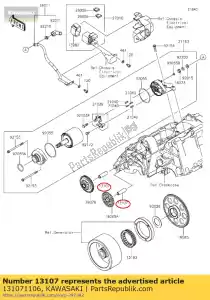 Kawasaki 131071106 shaft,idle gear - Bottom side