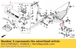 Ici, vous pouvez commander le tuyau comp., fr. Frein(b) auprès de Honda , avec le numéro de pièce 45127HR3A21: