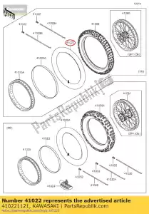 Kawasaki 410221121 pneu com câmara de ar, fr, 70 / 100-1 - Lado inferior