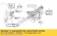 81219KTWA60, Honda, etiqueta, limite de carga (1,5 kg) honda fes pes sh 125 150 300 2010 2011 2012 2013, Novo