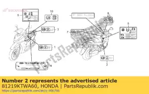 honda 81219KTWA60 etichetta, limite di carico (1,5 kg) - Il fondo