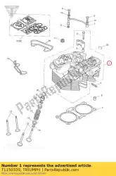 Ici, vous pouvez commander le kit pièces de rechange culasse auprès de Triumph , avec le numéro de pièce T1150339: