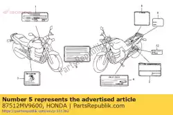 Aqui você pode pedir o etiqueta, acessórios e cuidado com o carregamento em Honda , com o número da peça 87512MV9600: