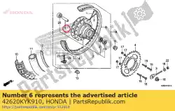 geen beschrijving beschikbaar van Honda, met onderdeel nummer 42620KYK910, bestel je hier online: