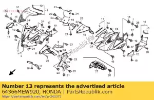 Honda 64366MEW920 guide, l. air de capot central - La partie au fond