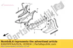 Here you can order the emblem, side cover *type1 * (type1 ) from Honda, with part number 83605MCAA20ZA: