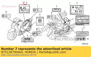 honda 87512KTWA60 label, accessories & loading - Bottom side