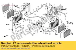 Ici, vous pouvez commander le tuyau, l. Fr. Radiateur auprès de Honda , avec le numéro de pièce 19502MCA000: