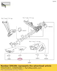 01 bewaker,greep,rr,links van Kawasaki, met onderdeel nummer 550201823, bestel je hier online: