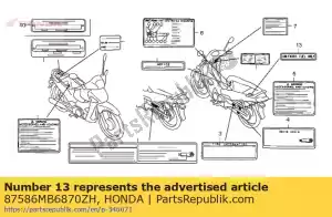 Honda 87586MB6870ZH etiqueta, combustible * tipo * - Lado inferior