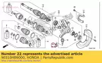 90310HB9000, Honda, dado, castello, 12mm honda  trx 250 300 350 400 420 450 500 520 650 680 700 1000 2000 2001 2002 2003 2004 2005 2006 2007 2008 2009 2010 2011 2012 2013 2017 2018 2019 2020, Nuovo