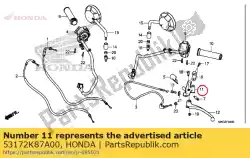 Here you can order the bracket, handle lever from Honda, with part number 53172K87A00: