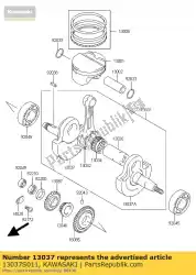 Here you can order the crankshaft,rh from Kawasaki, with part number 13037S011: