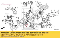 Aqui você pode pedir o parafuso, rosqueamento, 3x16 em Honda , com o número da peça 91059MG9681: