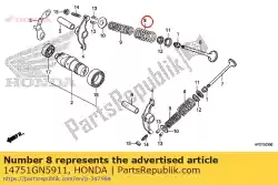 Ici, vous pouvez commander le ressort, soupape extérieure (nipp auprès de Honda , avec le numéro de pièce 14751GN5911: