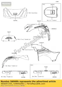 kawasaki 560697295 patrón, guardabarros rr, lh kvf750gff - Lado inferior