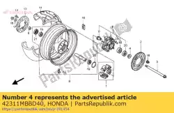 Ici, vous pouvez commander le col, l. Rr. Côté roue auprès de Honda , avec le numéro de pièce 42311MBBD40: