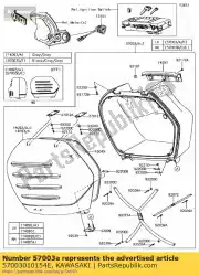 Ici, vous pouvez commander le sac-assy, ?? Lh, noir / bleu zg1400e auprès de Kawasaki , avec le numéro de pièce 57003010154E: