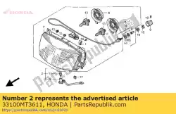 Aqui você pode pedir o conjunto do farol. (12v 60 / 55w) em Honda , com o número da peça 33100MT3611: