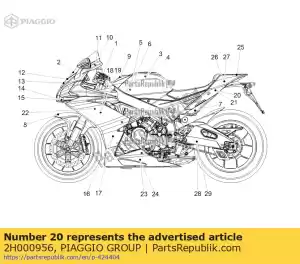 Piaggio Group 2H000956 decalque de tira de carenagem de cauda direita - Lado inferior