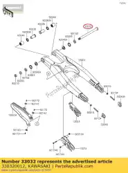 shaft-swing arm kx250t6f van Kawasaki, met onderdeel nummer 330320012, bestel je hier online: