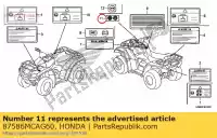 87586MCAG60, Honda, etiqueta, combustível honda  anf fes gl nhx nsc nt pes sh vt ww 110 125 150 300 502 680 700 750 1800 2010 2011 2012 2013 2017, Novo