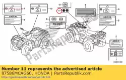 Ici, vous pouvez commander le étiquette, carburant auprès de Honda , avec le numéro de pièce 87586MCAG60: