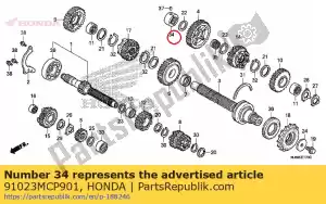 Honda 91023MCP901 bearing, needle, 22mm - Bottom side